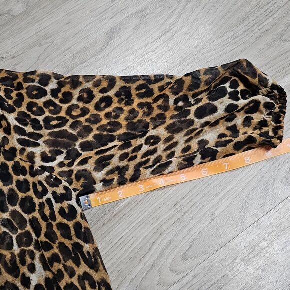 EXPRESS Y2K Animal Print Cheetah Flirtly Off shoulder Chiffon Blouse Size S - Picture 5 of 10